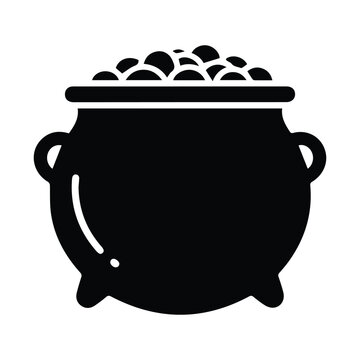 Black pot of gold coins for st patrick's day on white background