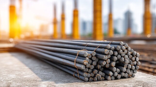 Rebar Bundles Tied Together and Laid Parallel for Construction Project