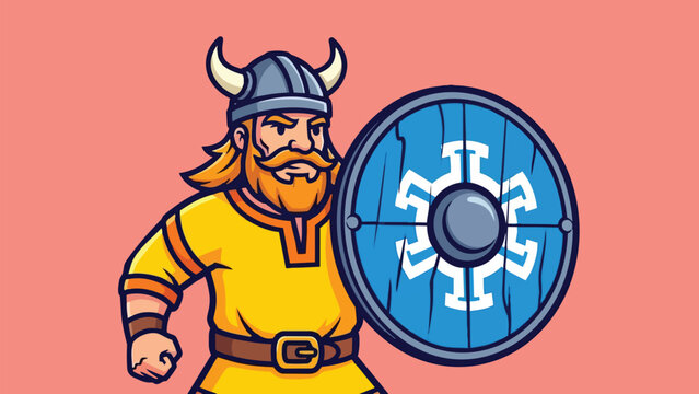 Cartoon Viking Warrior with Shield Illustration.
