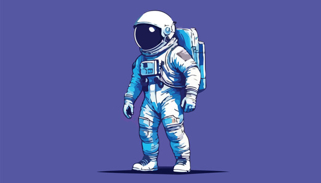 Detailed Astronaut Illustration in Space Suit on Purple Background.