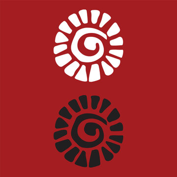 Ancient Ammonite Fossil and Sun Spiral Tribal Vector Ornament