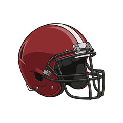 Fototapeta premium Maroon american football helmet with white stripe and face mask
