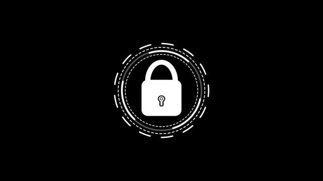Minimalist futuristic security lock icon on transparent black background. Animated of safety icon, security icon, privacy icon, password icon.
