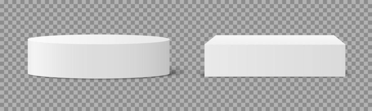 Circle and square podium, cylindrical pedestal or platform, Modern platform mockup 3d stand stage, column platform pillar, empty podium template for product presentation, beauty or fashion showcase