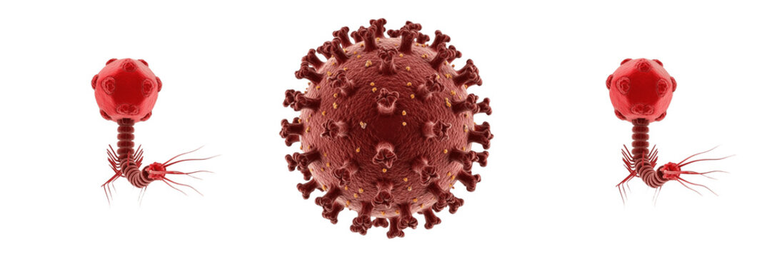 Microscopic View Of Coronavirus Pathogen Cell Isolated On Transparent Background High Quality PNG Set.