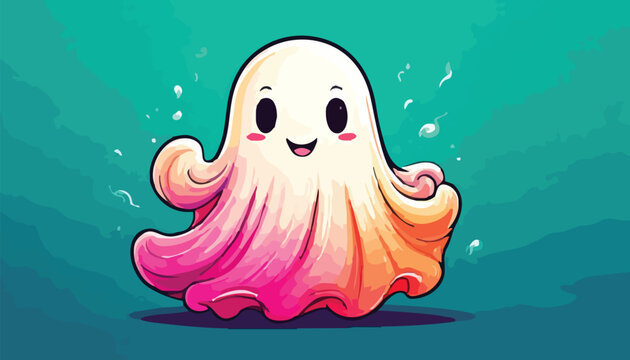 Charming Cartoon Ghost with Gradient Colors and Playful Expression.