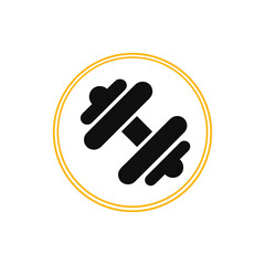 Fototapeta premium Dumbbell fitness icon with workout equipment, gym training symbol, strength exercise and bodybuilding vector illustration.