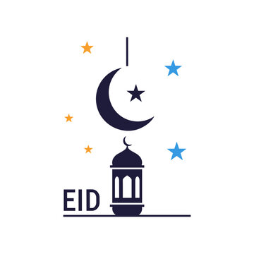 Eid celebration symbol featuring crescent moon, star, and traditional lantern