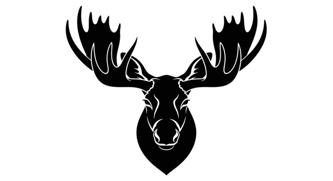 A black silhouette of a moose head.