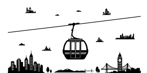 Urban Cable Car Gondola Silhouette Vector - Aerial Public Transport Icon © T-Shop