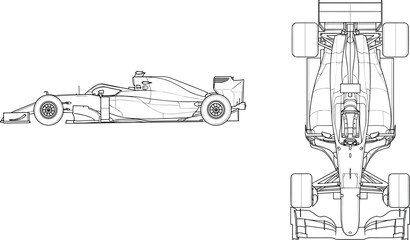 Fototapeta premium Formula 1 Car Icon Set Featuring Detailed Side and Top Views of a Racing Vehicle