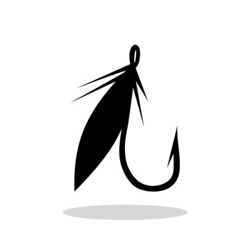 Hook with feather icon with shadow