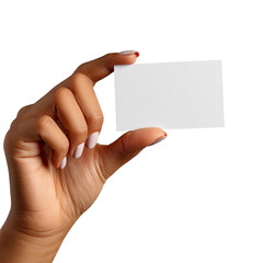 Obraz premium Hand holding a blank white card against a white background (1)