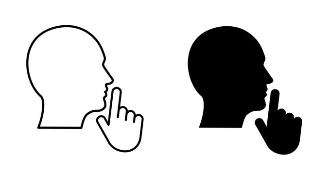Quiet please. Keep silence symbol. Prohibition speak. Secret gesture. Keep quiet sign