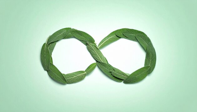 green leaf infinity symbol on soft sage gradient minimalist background