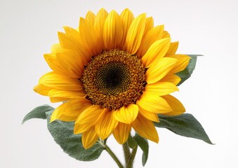 Obraz premium Bright yellow sunflower in full bloom with textured petals and green leaves