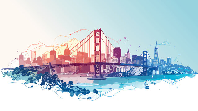 San francisco skyline depicting iconic golden gate bridge