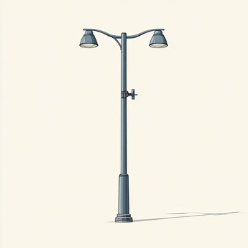 A gray, cartoon-style street light with two lamps casting a shadow on a light background