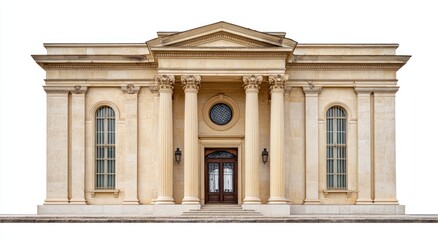 Obraz premium Neoclassical stone building with grand columns, a pediment, and arched windows