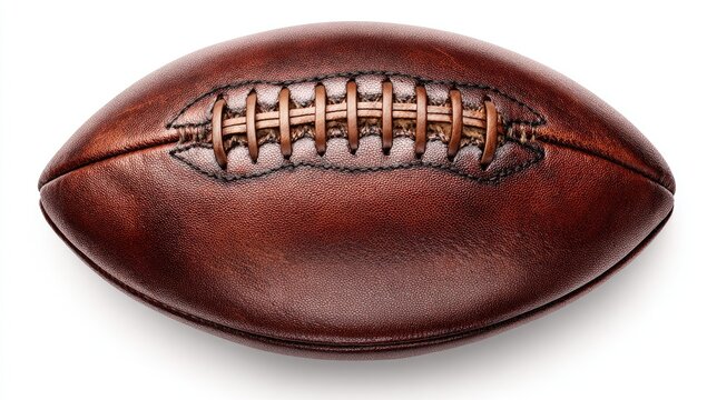 A vintage brown leather football with visible laces, centered on a white background
