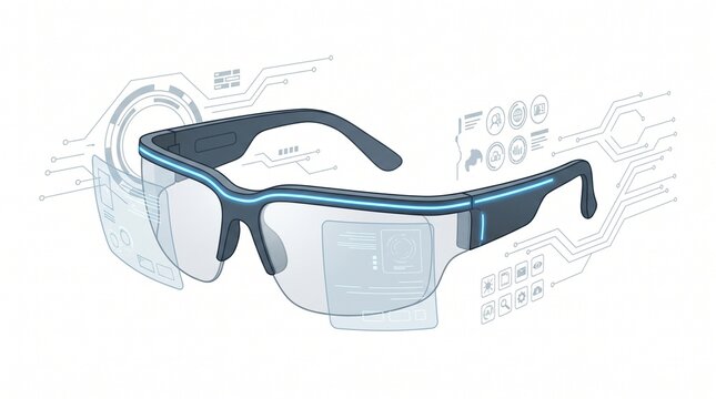 Blue frame glasses with clear lenses.