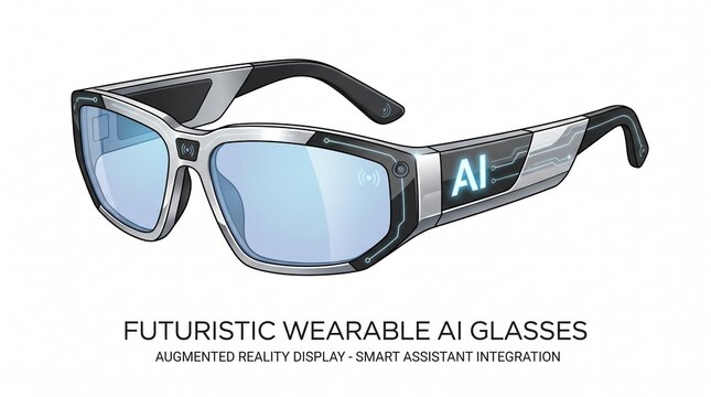 Futuristic Wearable AI Glasses Display.