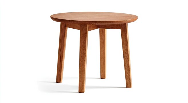 A round, light-wood, three-legged stool with a simple, modern design