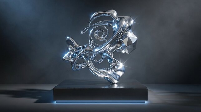 a Futuristic Programmable Liquid Metal Sculpture on aMinimalist Background