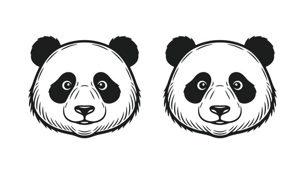 Stylized panda bear head portrait icon in line and solid black styles for animal conservation or cute mascot branding vector graphic