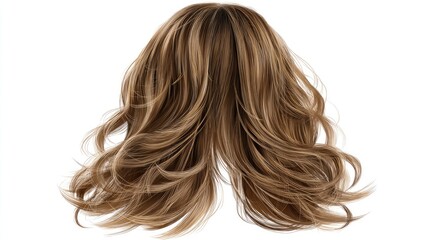 Naklejka premium A flowing, layered wig with honey blonde highlights and loose waves