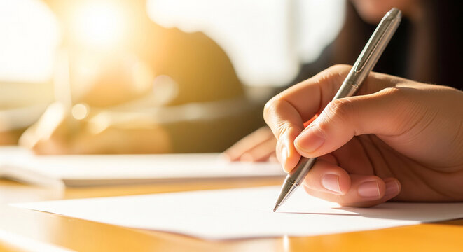 Close-up of hand writing with pen on paper document signature education knowledge information communication planning creative close-up interview appointment business