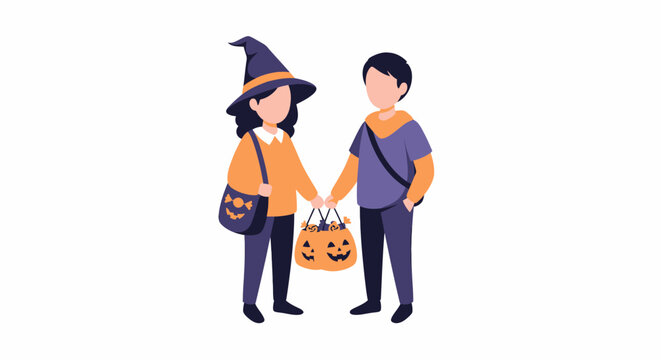 Children dressed for Halloween trick or treating.