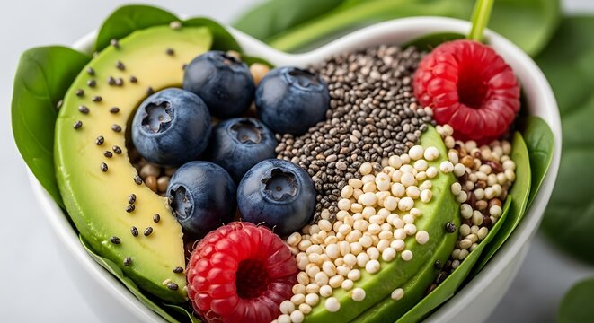 Mangkuk Sarapan Sehat Penuh Buah Segar Alpukat Blueberry Raspberry Biji Chia
