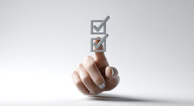 Finger points to two completed checklist boxes on a white background