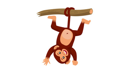 cartoon monkey hanging from branch isolated on white © MdMahfuz