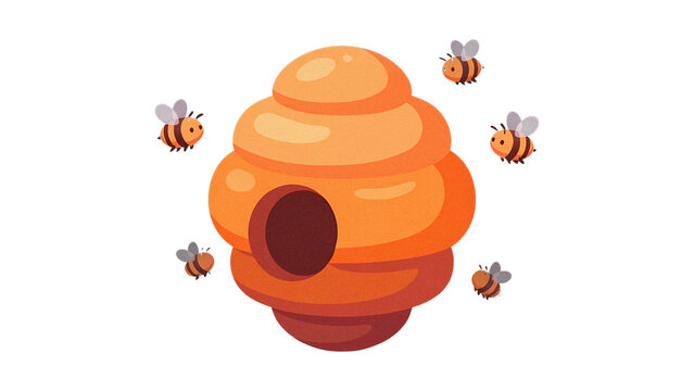 beehive with bees flying in sunny garden illustration