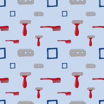 Barbershop pattern. barber tools seamless pattern. doodle barber equipment seamless pattern background