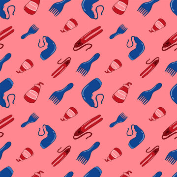 Barbershop pattern. barber tools seamless pattern. doodle barber equipment seamless pattern background