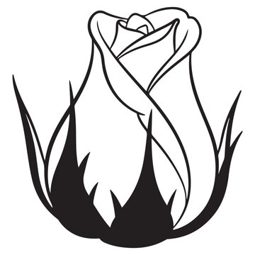 Minimalist rosebud flower vector line art illustration for coloring book page or tattoo design