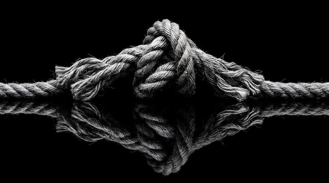 The image of two knotted ropes resting on a reflective surface is a powerful visual metaphor for unity, strength, and the interconnectedness of life. 