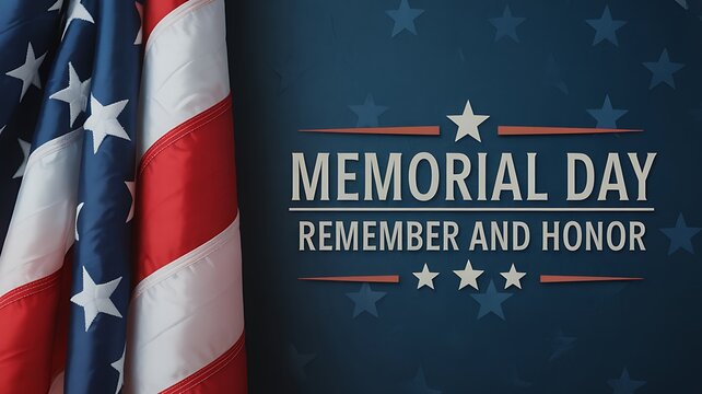 Memorial day remember and honor american flag on blue background with stars