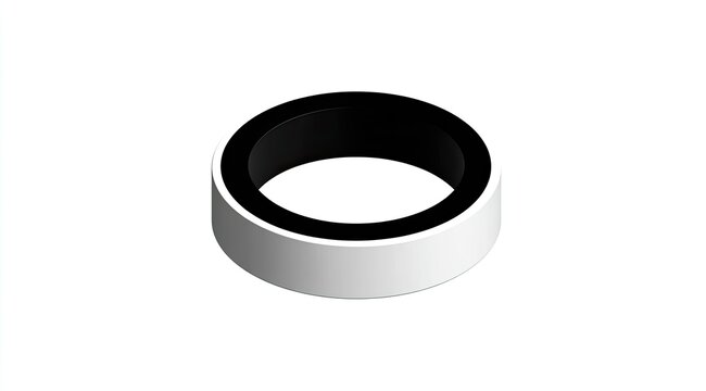 Isometric, cylindrical object with a white exterior and a black interior ring