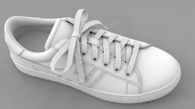 A pair of clean white sneakers isolated on a grey background.