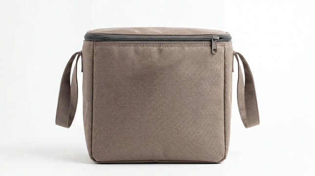 A stylish brown leather bag with a zipper closure and two side straps on a white background