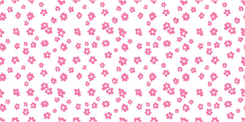 Seamless pink tiny floral pattern with scattered small blossoms. Cute minimal botanical design on light background. Repeating delicate texture ideal for fabric, wallpaper and surface .