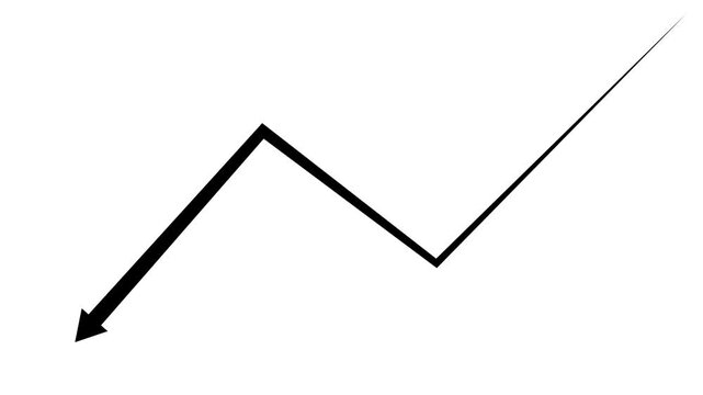 Arrow downward graph with indicating decline, loss, and negative trends on a white background.