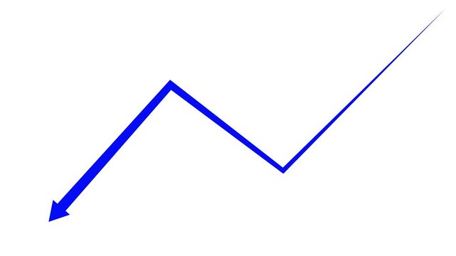 Arrow downward graph with indicating decline, loss, and negative trends on a white background.