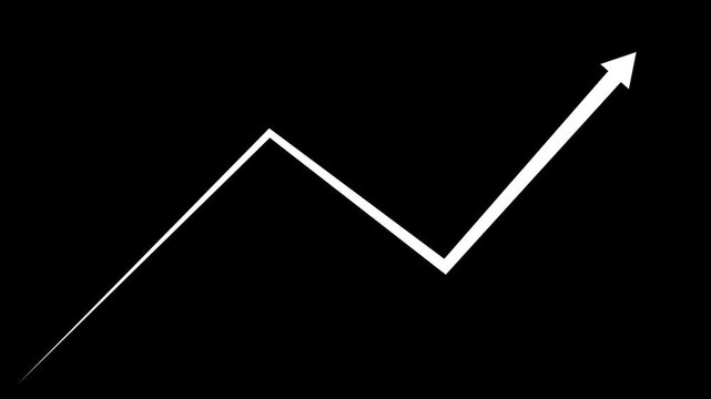 White business arrow graph going up volatile market graph isolated on a black background.