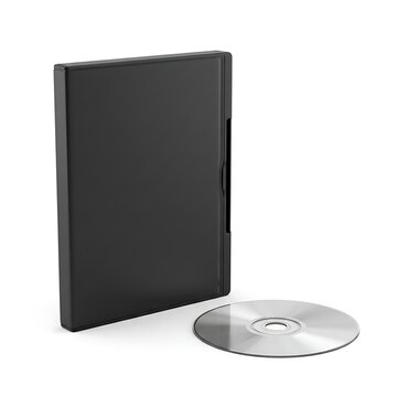 Black dvd or bluray case with a blank disc isolated on white background