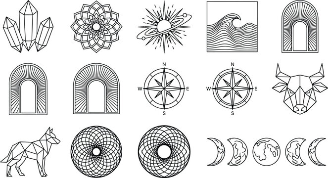 Set of minimalist geometric line art icons